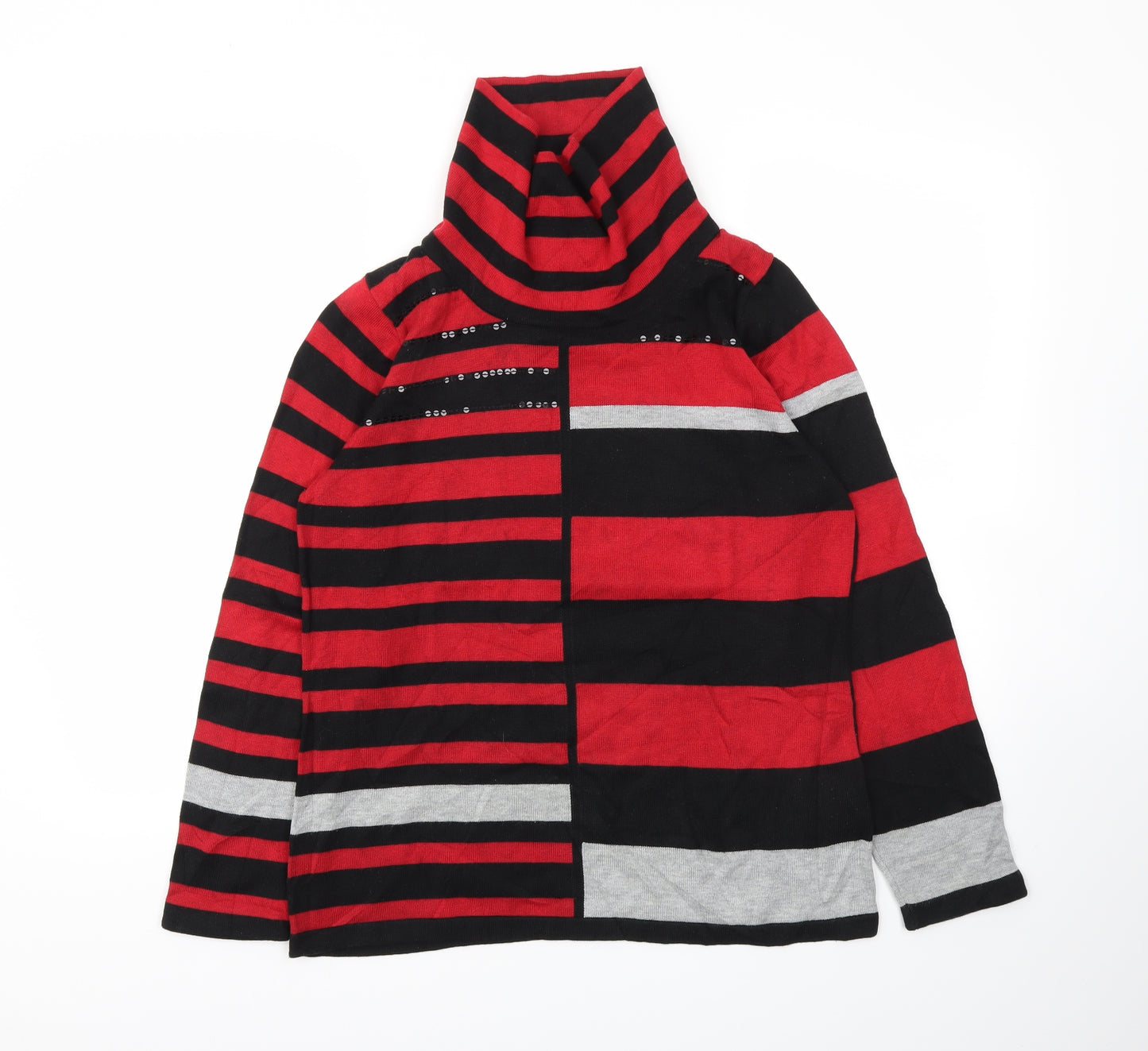 SIGNATURE  Womens Black Striped  Pullover Jumper Size L