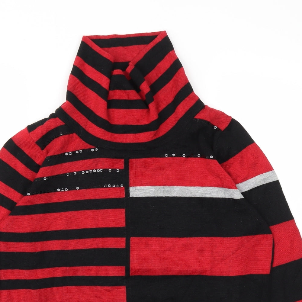 SIGNATURE  Womens Black Striped  Pullover Jumper Size L