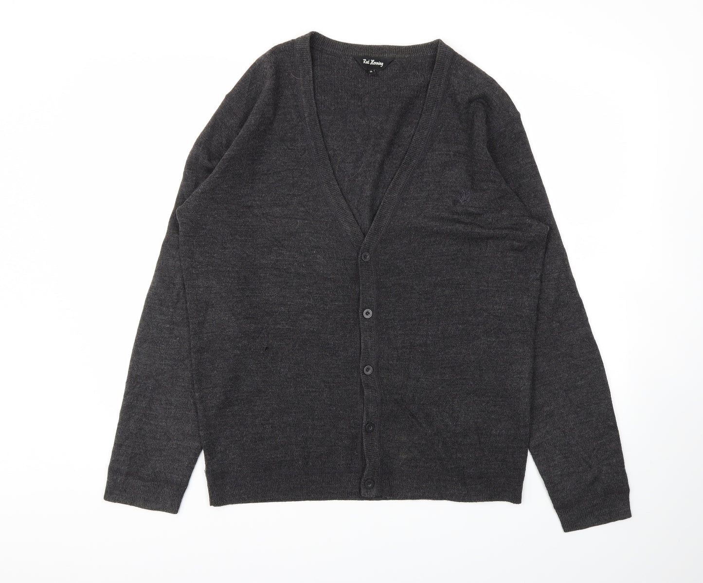 Red Hearing Mens Grey   Cardigan Jumper Size M