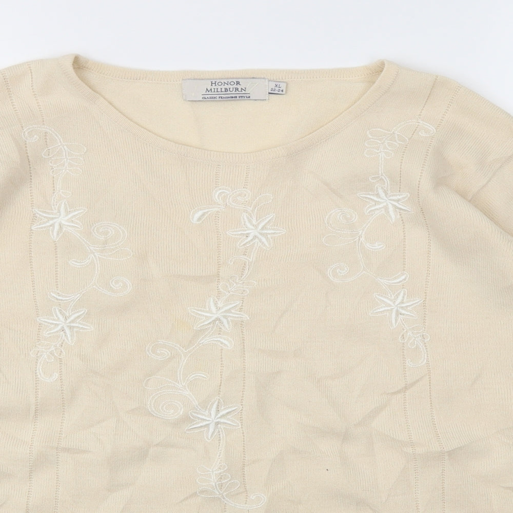 Honor Milburn Womens Beige Floral  Basic T-Shirt Size XL