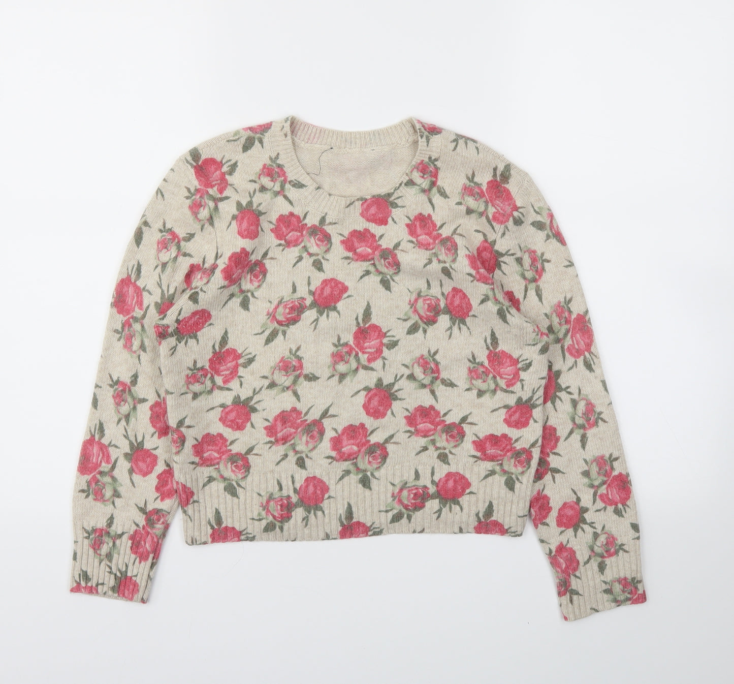 Topshop Womens Beige Floral  Basic T-Shirt Size 12