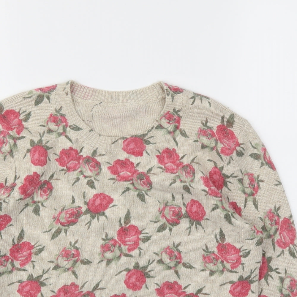 Topshop Womens Beige Floral  Basic T-Shirt Size 12