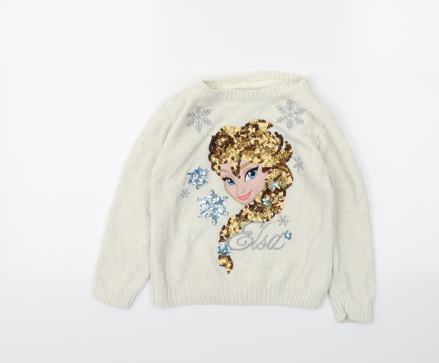 Primark Girls Ivory Animal Print  Pullover Jumper Size 4-5 Years