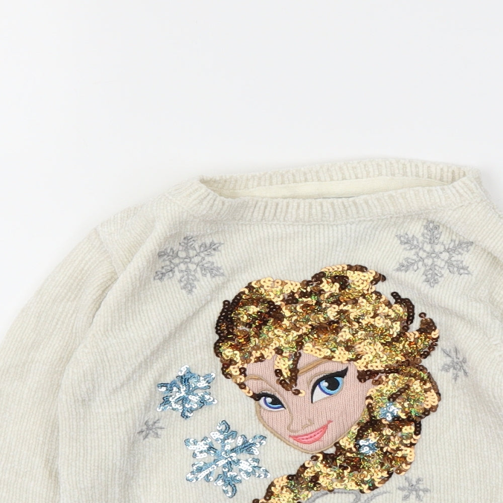 Primark Girls Ivory Animal Print  Pullover Jumper Size 4-5 Years