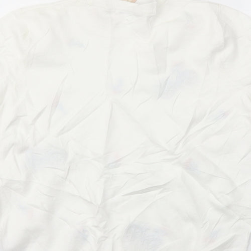 TU Womens Ivory Floral  Basic T-Shirt Size 12