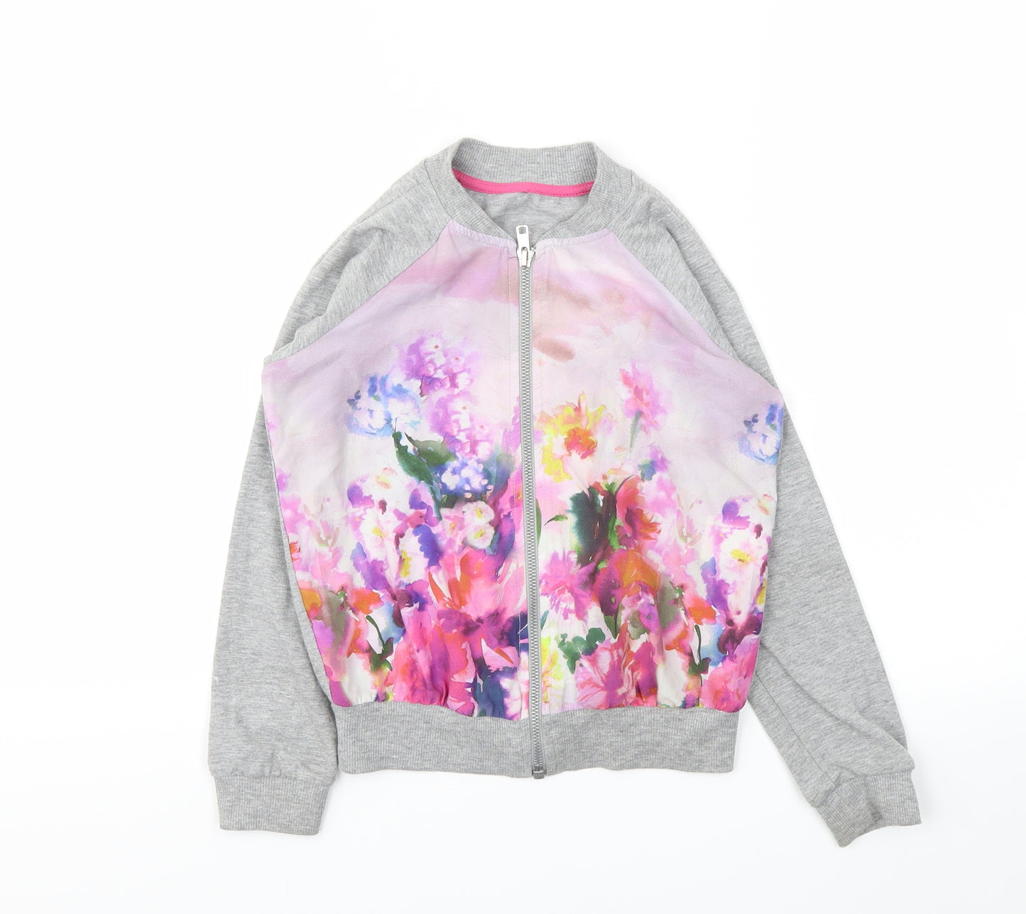 Preworn Girls Pink Floral  Full Zip Hoodie Size 6-7 Years