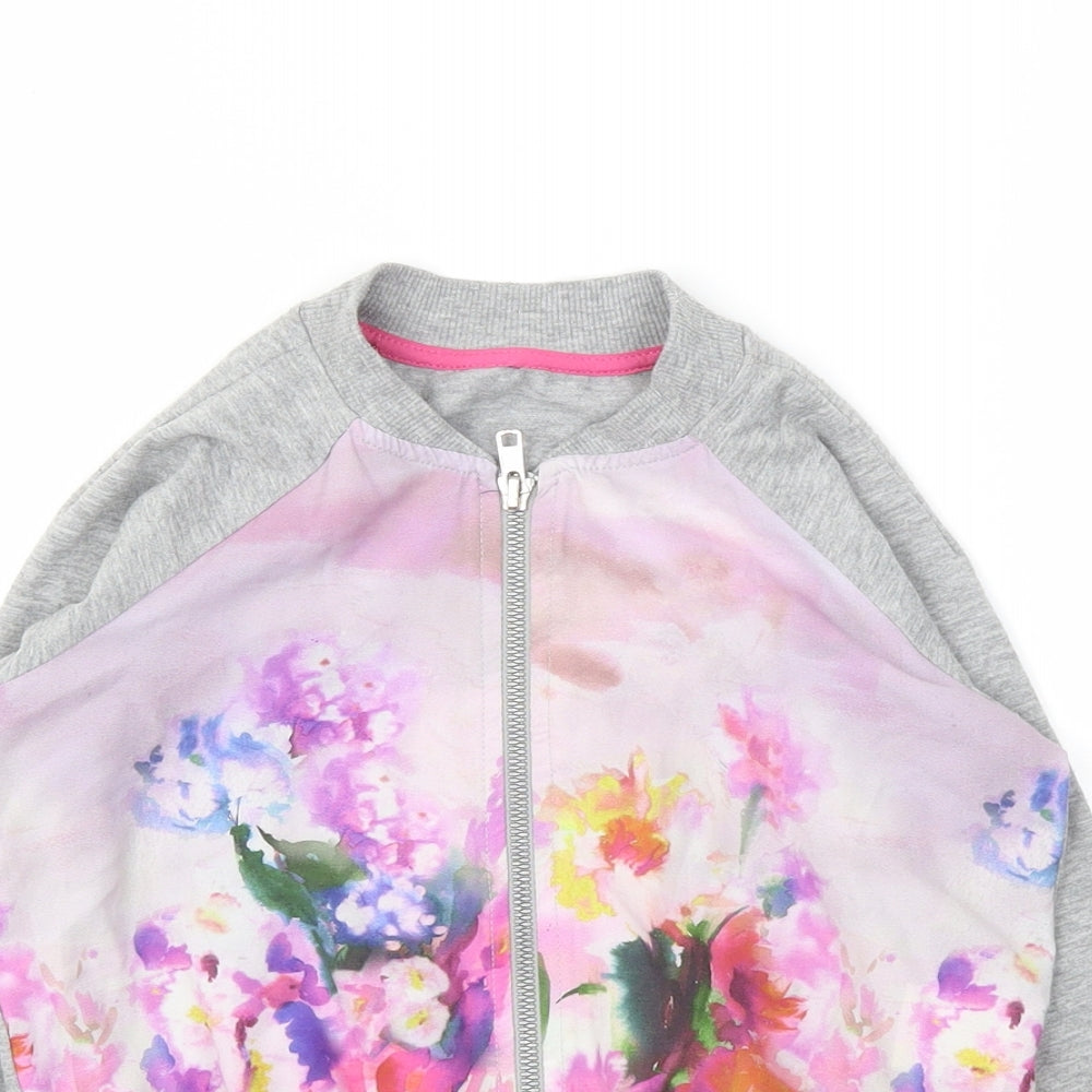 Preworn Girls Pink Floral  Full Zip Hoodie Size 6-7 Years