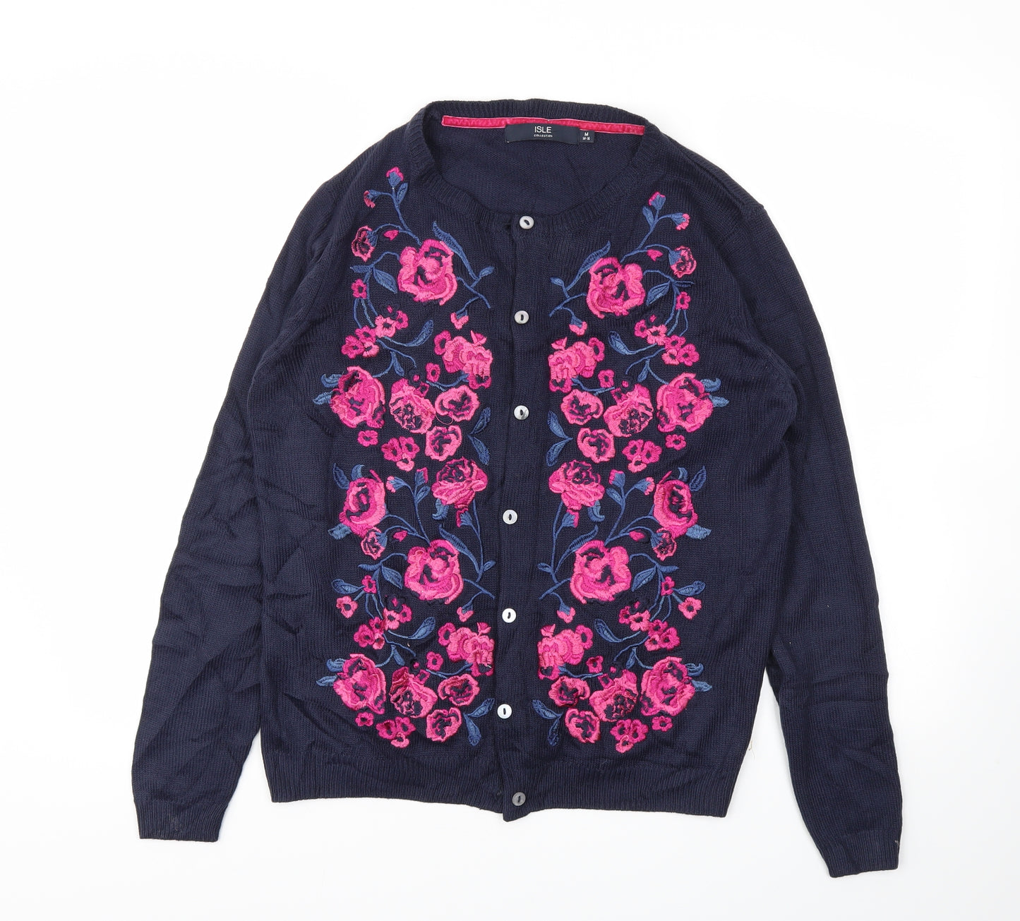 ISLE Womens Blue Floral  Cardigan Jumper Size M