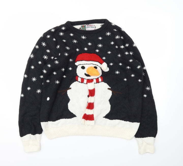 Merry Christmas Mens Black Animal Print Pullover Sweatshirt Size XL - Christmas