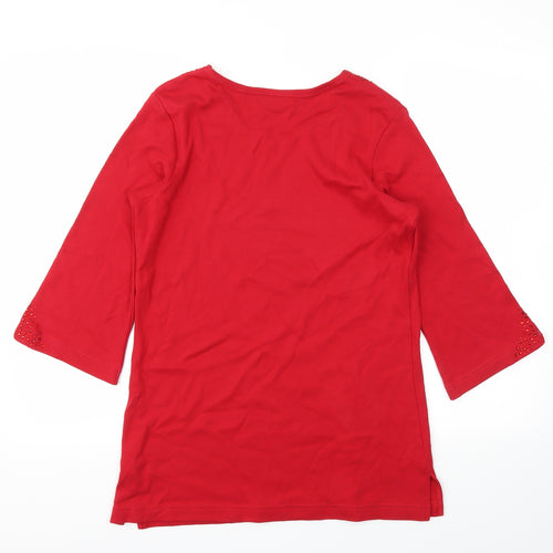 Quacker Factory Womens Red Geometric  Basic T-Shirt Size XS