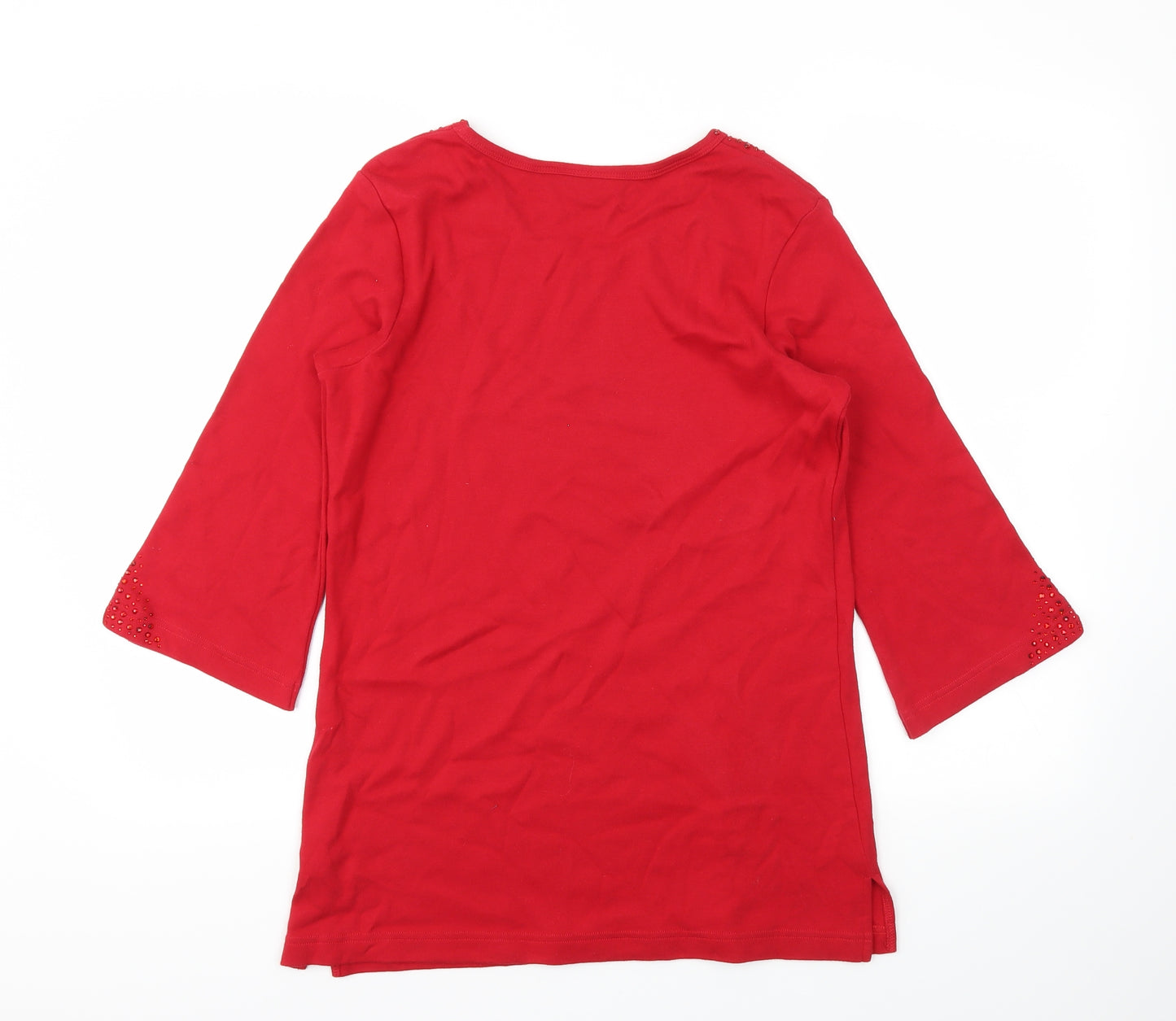 Quacker Factory Womens Red Geometric  Basic T-Shirt Size XS
