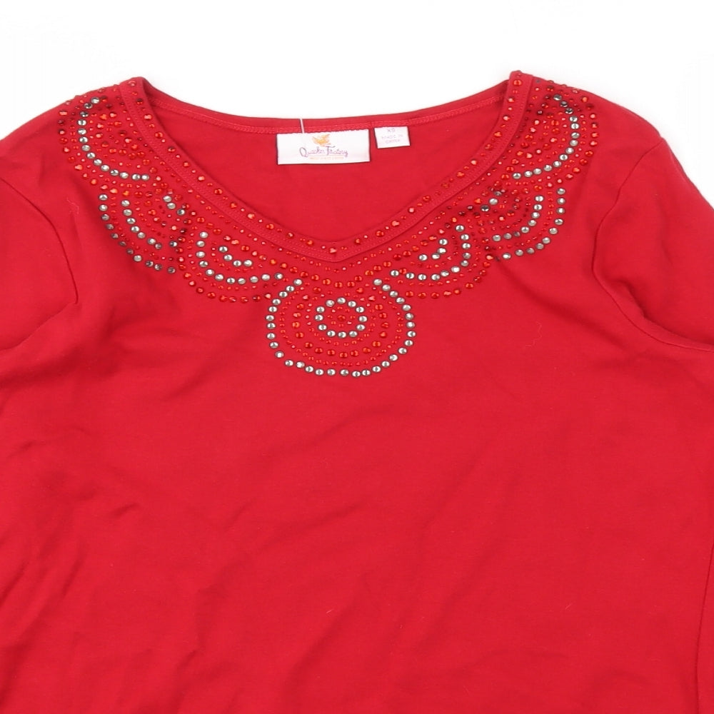 Quacker Factory Womens Red Geometric  Basic T-Shirt Size XS