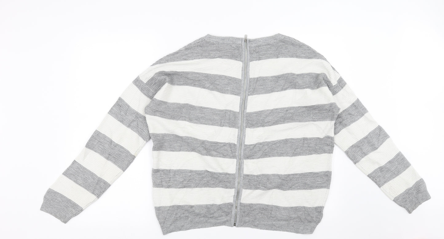 NEXT Womens Grey Striped  Pullover Jumper Size 14  - zip back
