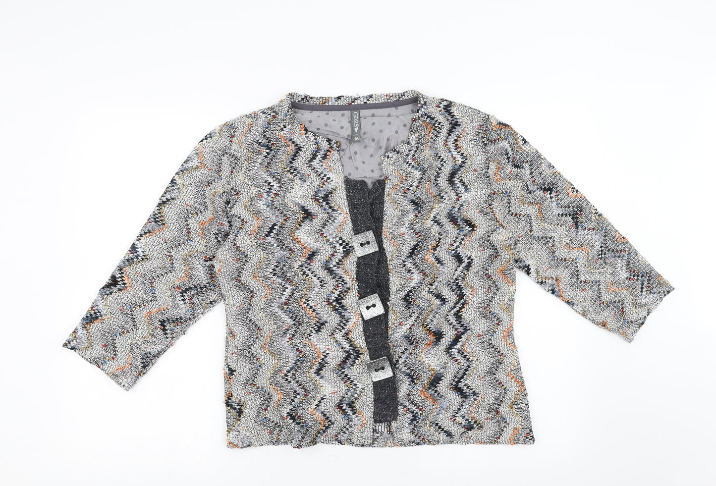 Marks and Spencer Womens Grey Geometric  Cardigan Jumper Size 16