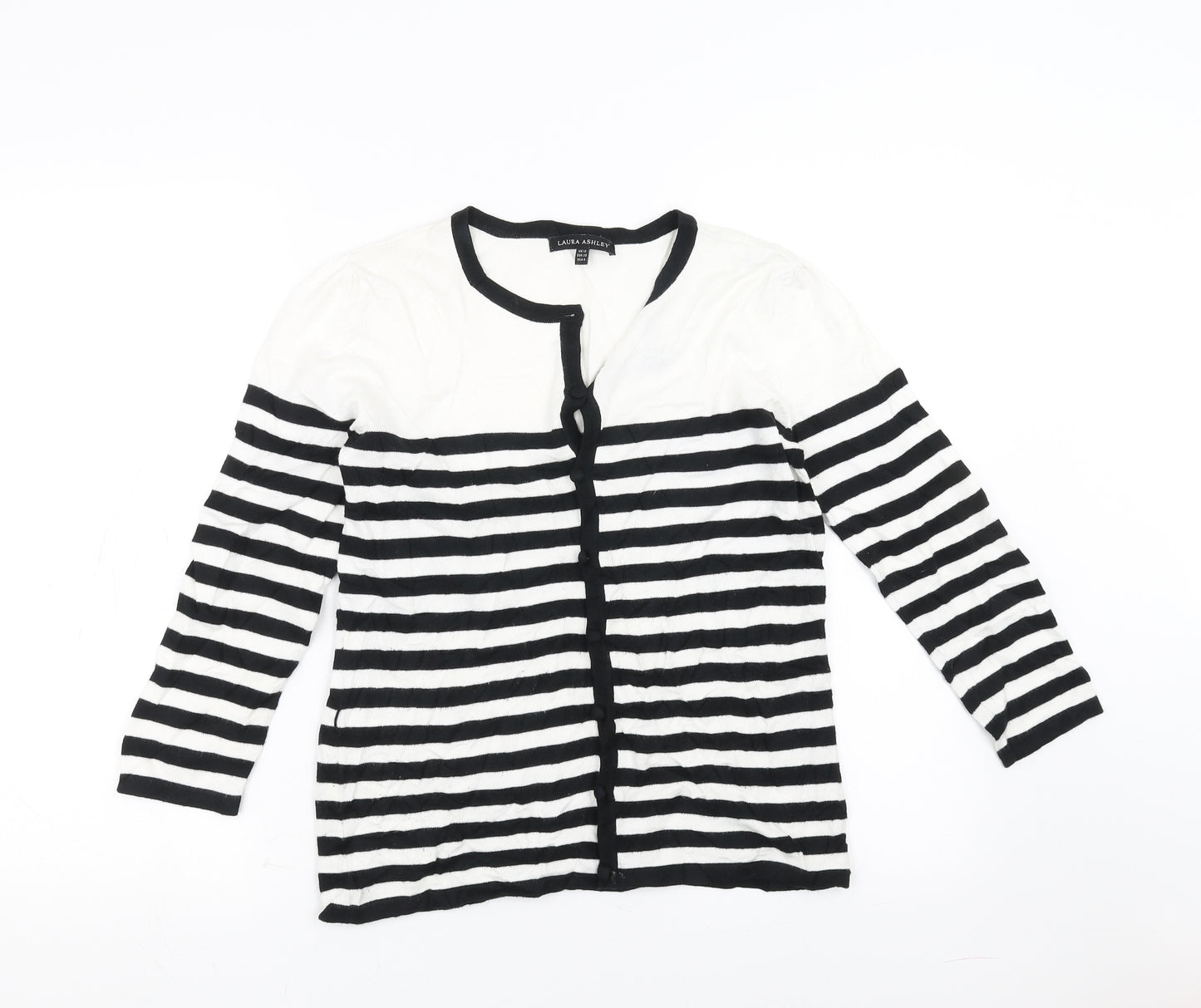 Laura Ashley Womens Black Striped  Cardigan Jumper Size 12