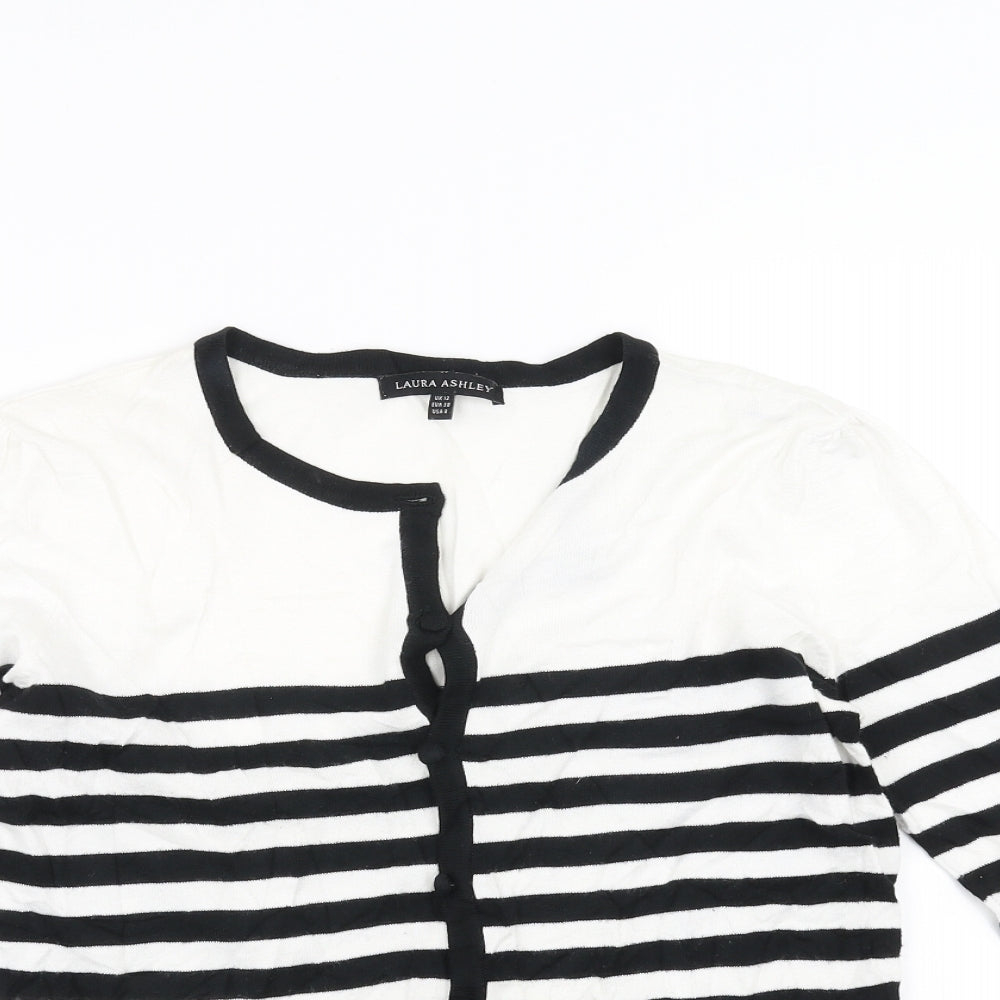 Laura Ashley Womens Black Striped  Cardigan Jumper Size 12