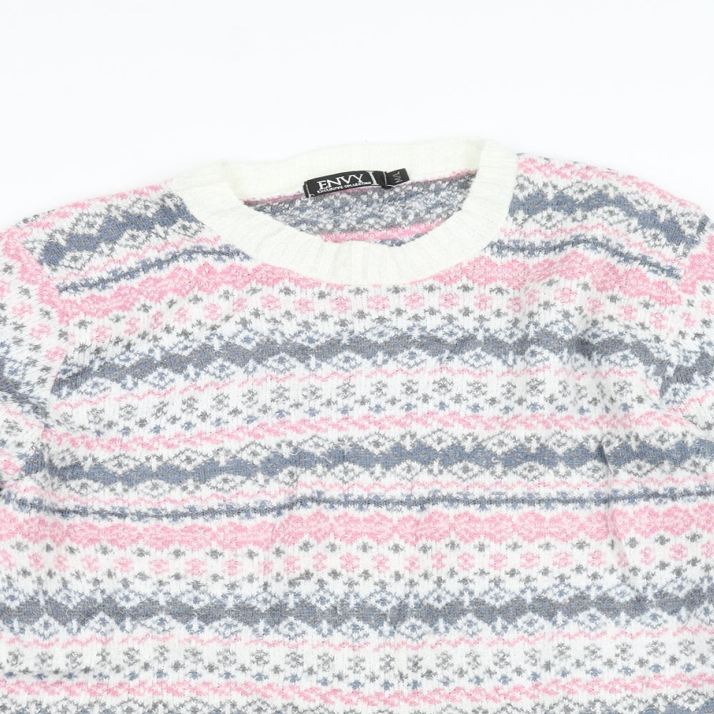Envy Womens Pink Fair Isle  Pullover Jumper Size M