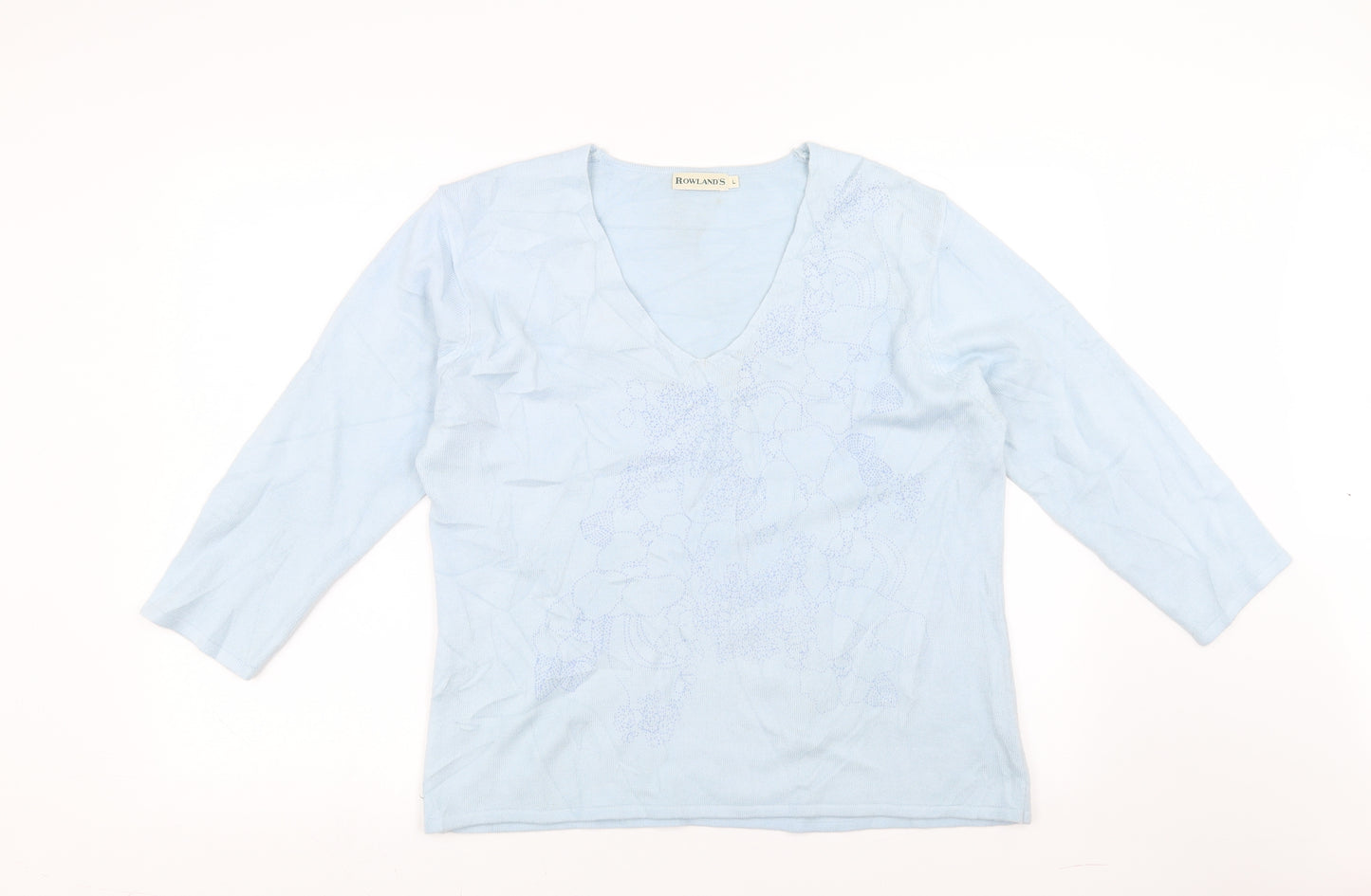 ROWLANDS Womens Blue Floral  Pullover Jumper Size L  - Floral embroidery