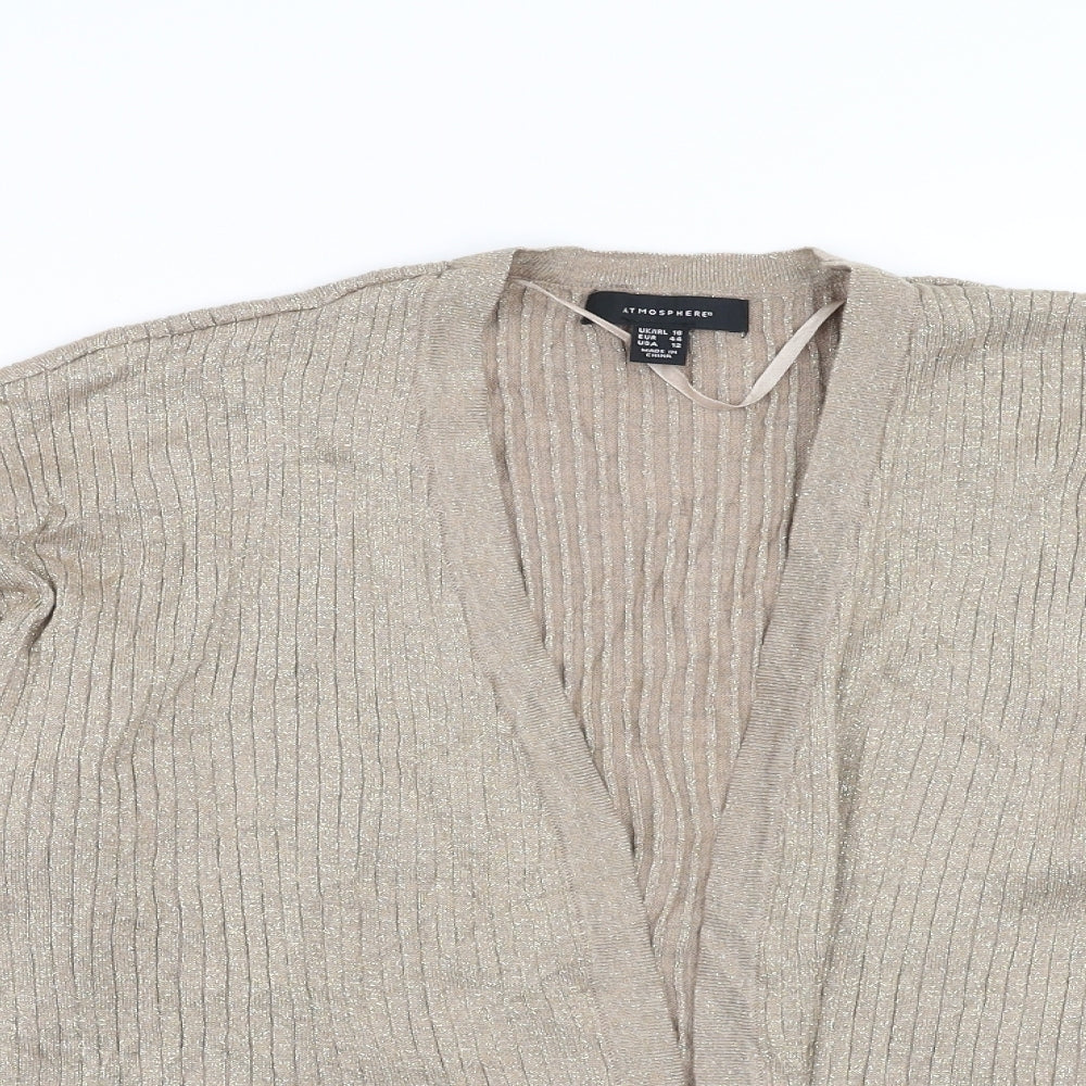 Primark Womens Beige Striped  Cardigan Jumper Size 16  - glittery
