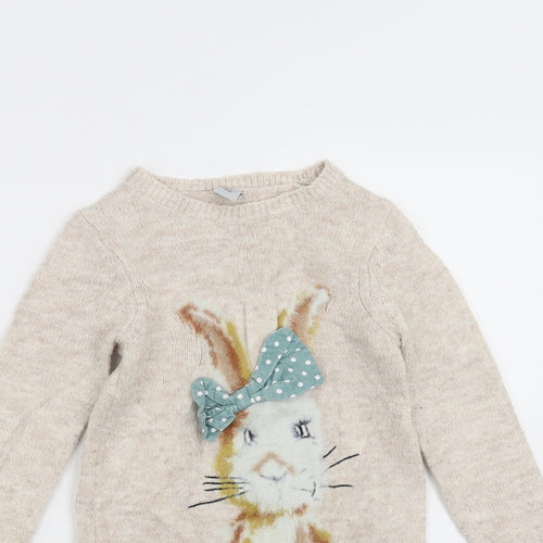 Sainsburys  Girls Beige  Knit Jumper Dress  Size 18-24 Months  - rabbit
