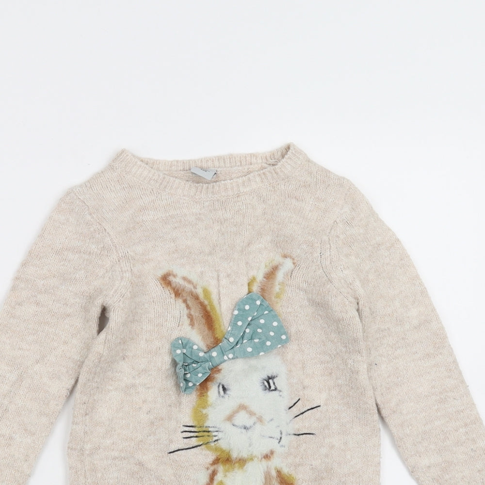 Sainsburys  Girls Beige  Knit Jumper Dress  Size 18-24 Months  - rabbit