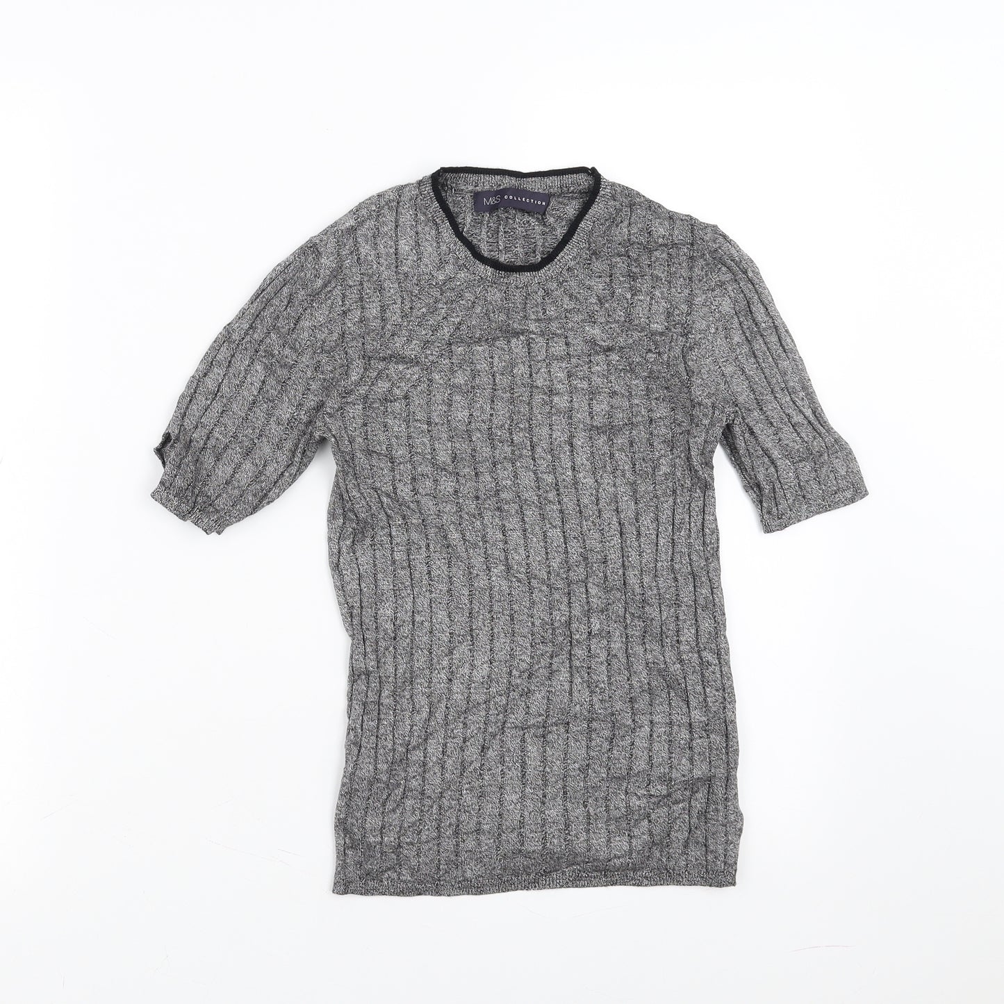 Marks and Spencer Womens Grey Striped  Pullover Jumper Size 8  - stretch fabric