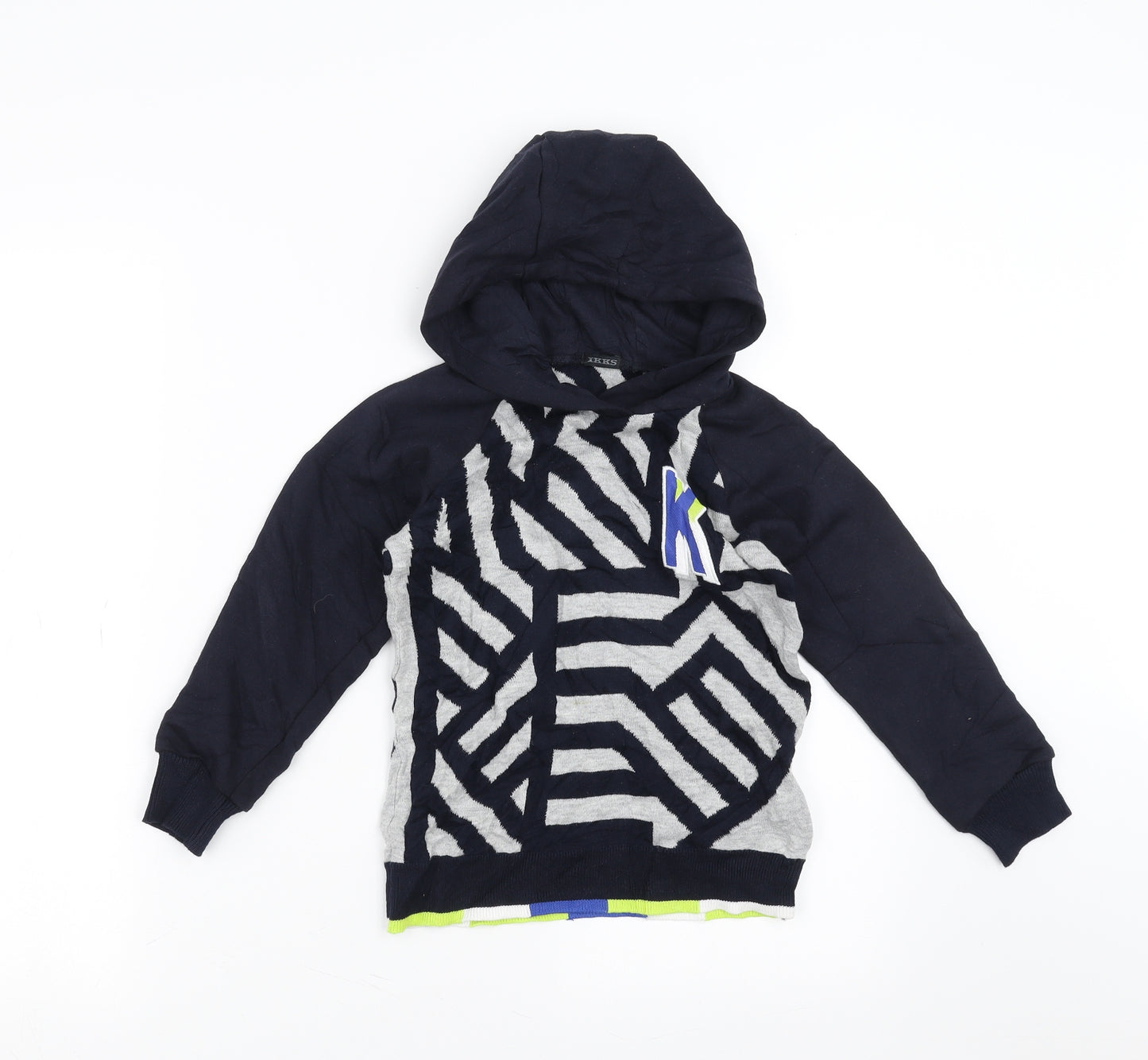 IKKS Boys Blue Geometric Knit Pullover Hoodie Size 6 Years