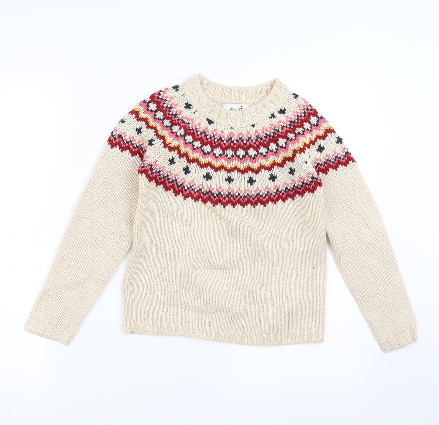 Abcd R Girls Beige Fair Isle Knit Pullover Jumper Size 10 Years