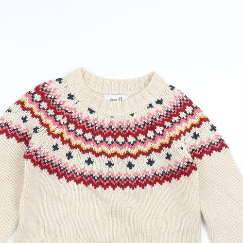 Abcd R Girls Beige Fair Isle Knit Pullover Jumper Size 10 Years