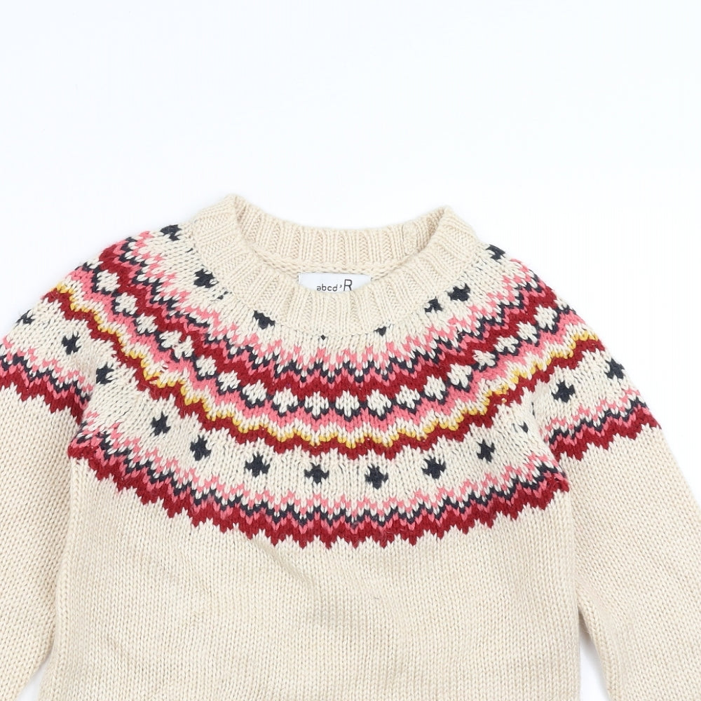Abcd R Girls Beige Fair Isle Knit Pullover Jumper Size 10 Years
