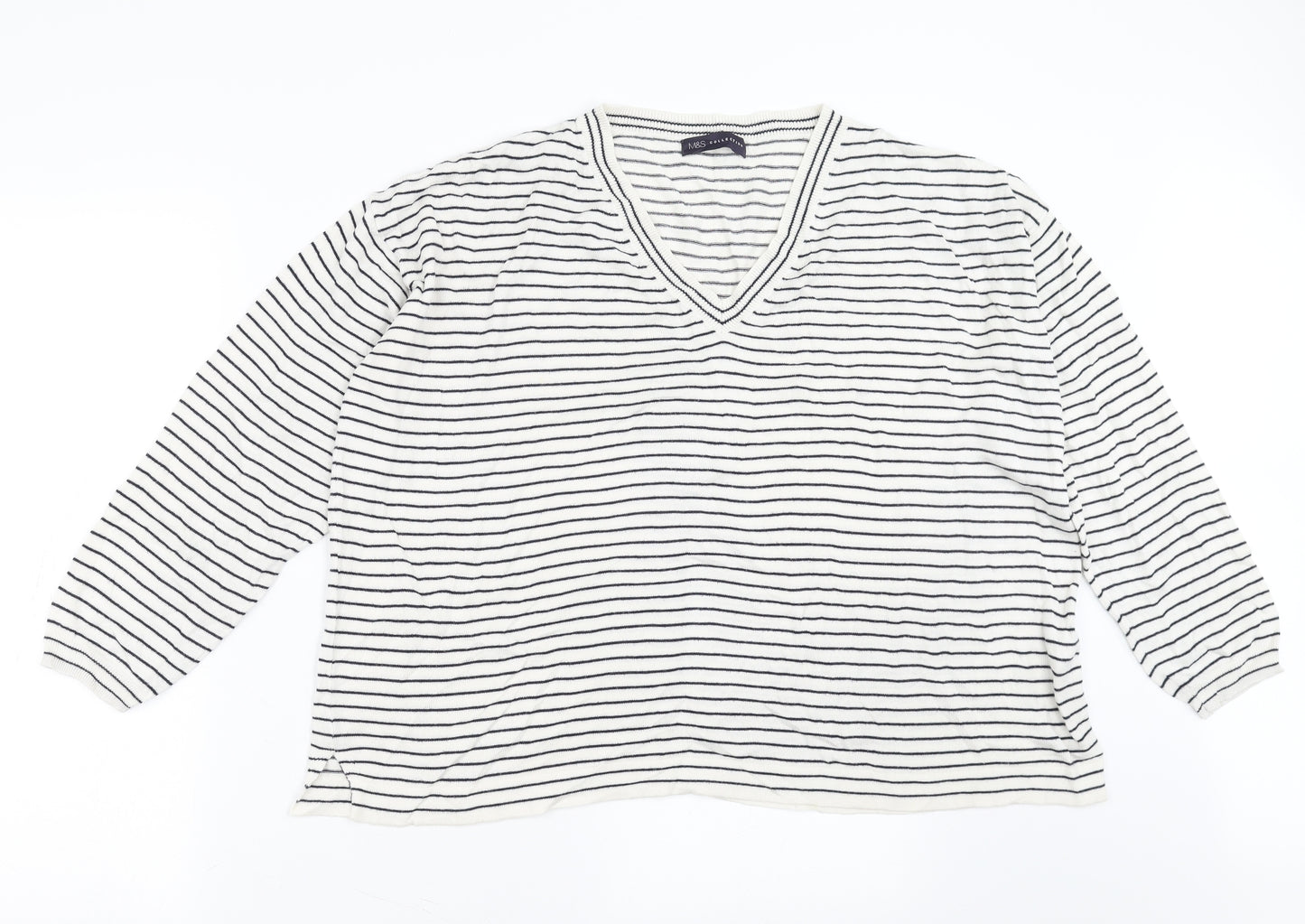 Marks and Spencer Womens White Striped  Pullover Jumper Size XL