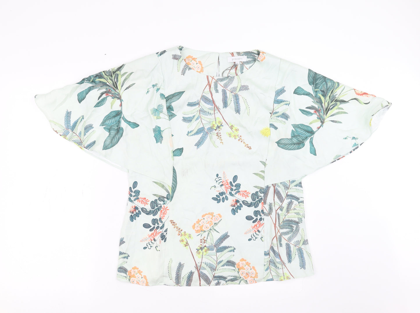 Principles Womens Green Floral  Basic Blouse Size 14