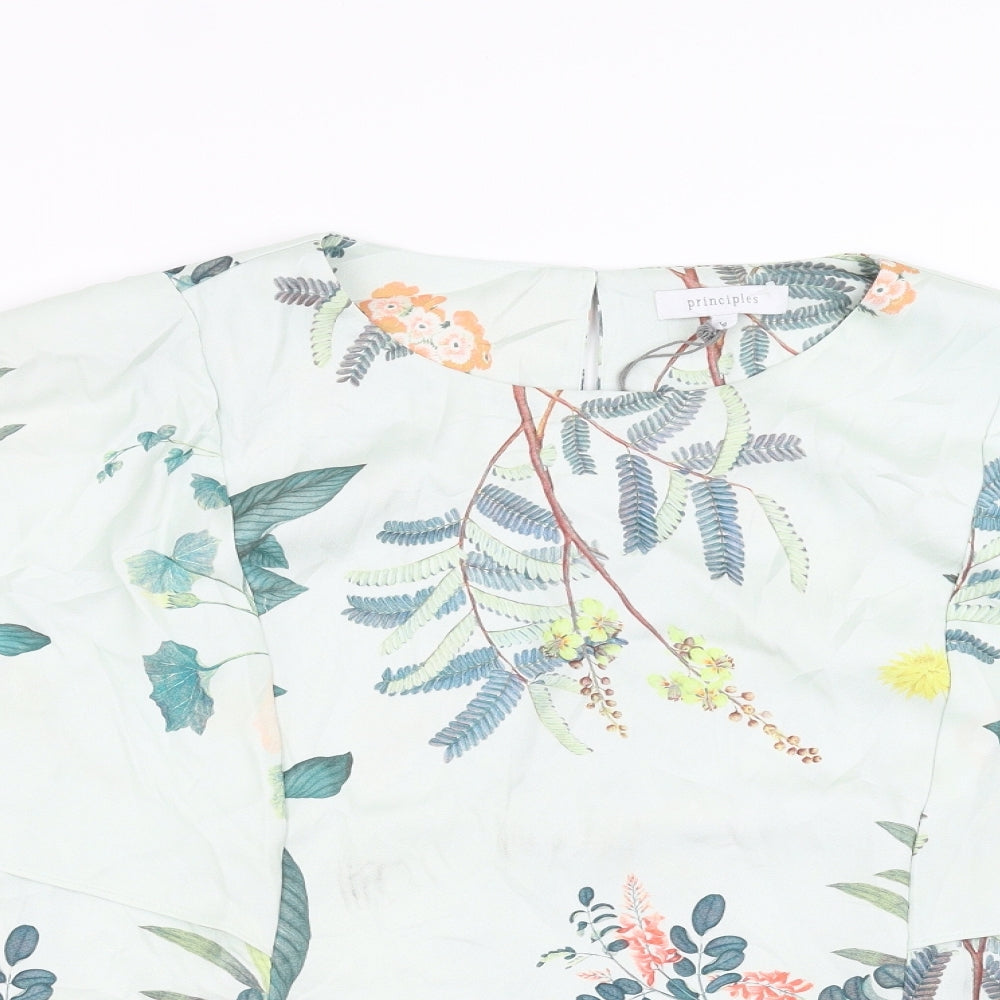 Principles Womens Green Floral  Basic Blouse Size 14