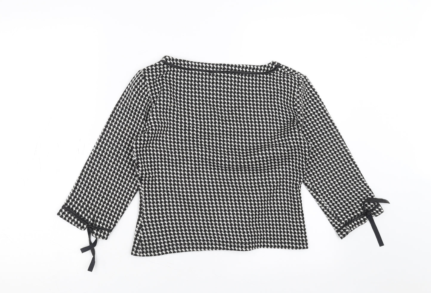 bluelita Womens Black Houndstooth  Pullover Jumper Size 10  - bow detail