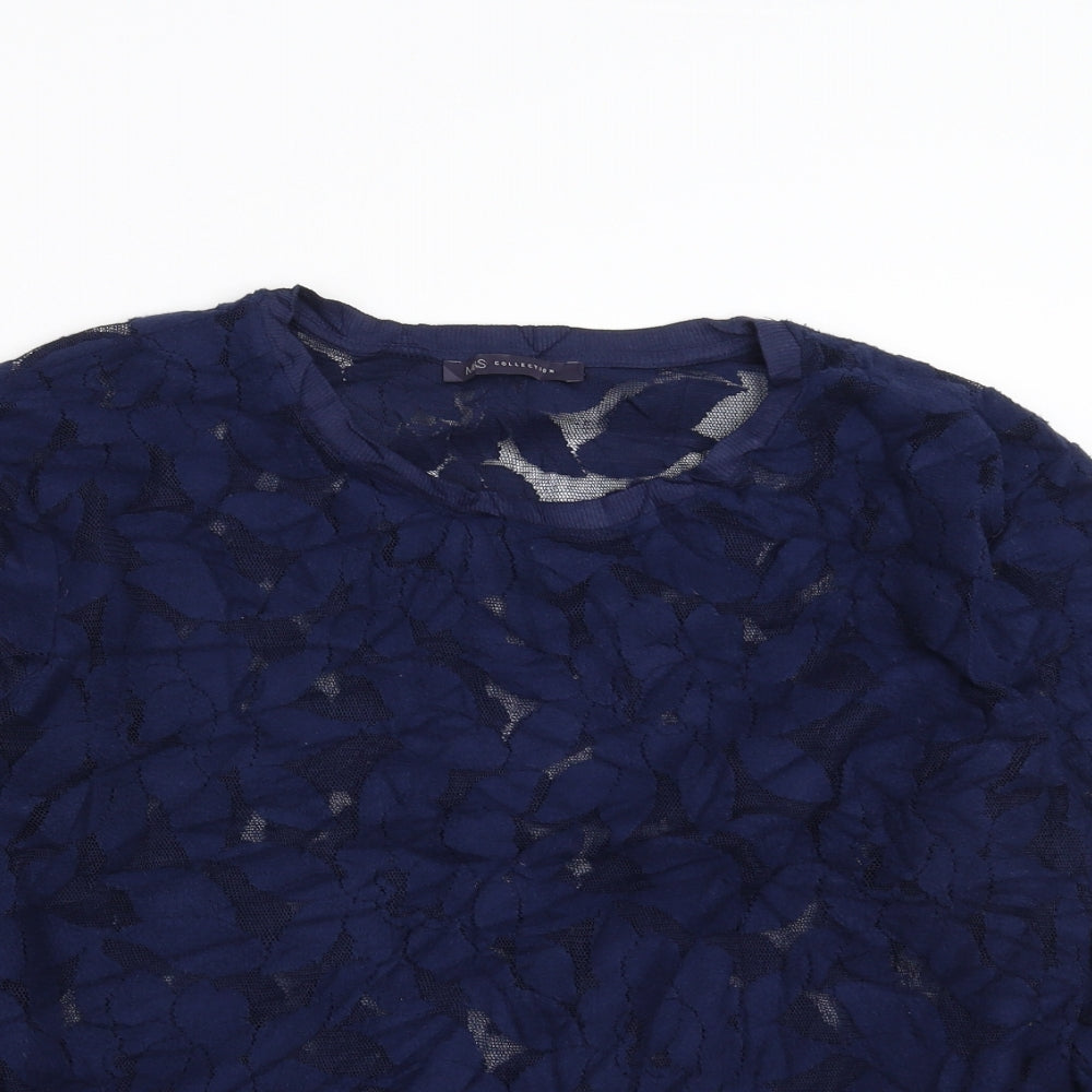 Marks and Spencer Womens Blue Floral  Pullover Jumper Size 14