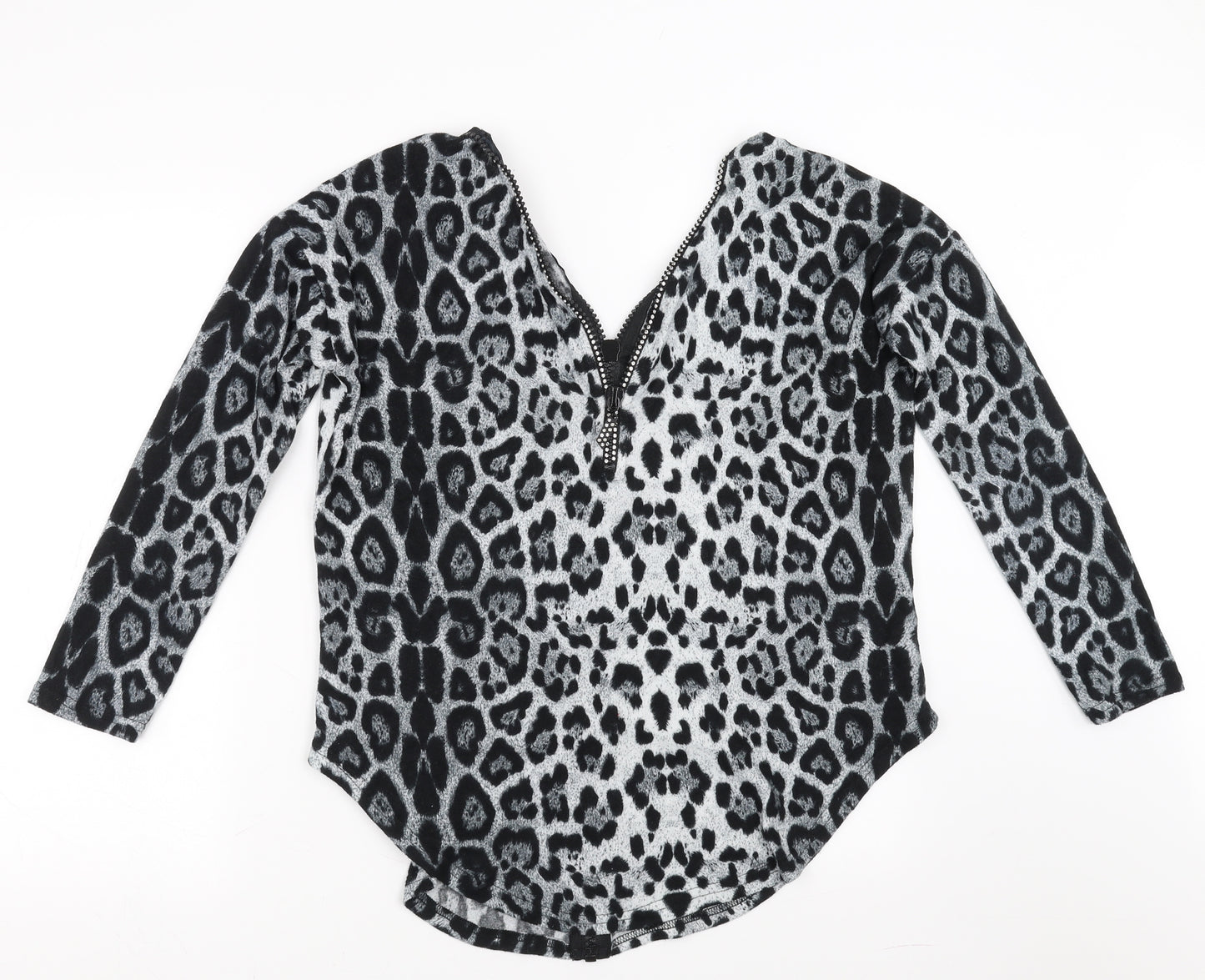 Quiz Womens Grey Animal Print  Pullover Jumper Size S  - Zip Detail