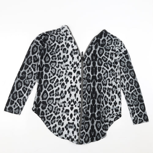 Quiz Womens Grey Animal Print  Pullover Jumper Size S  - Zip Detail