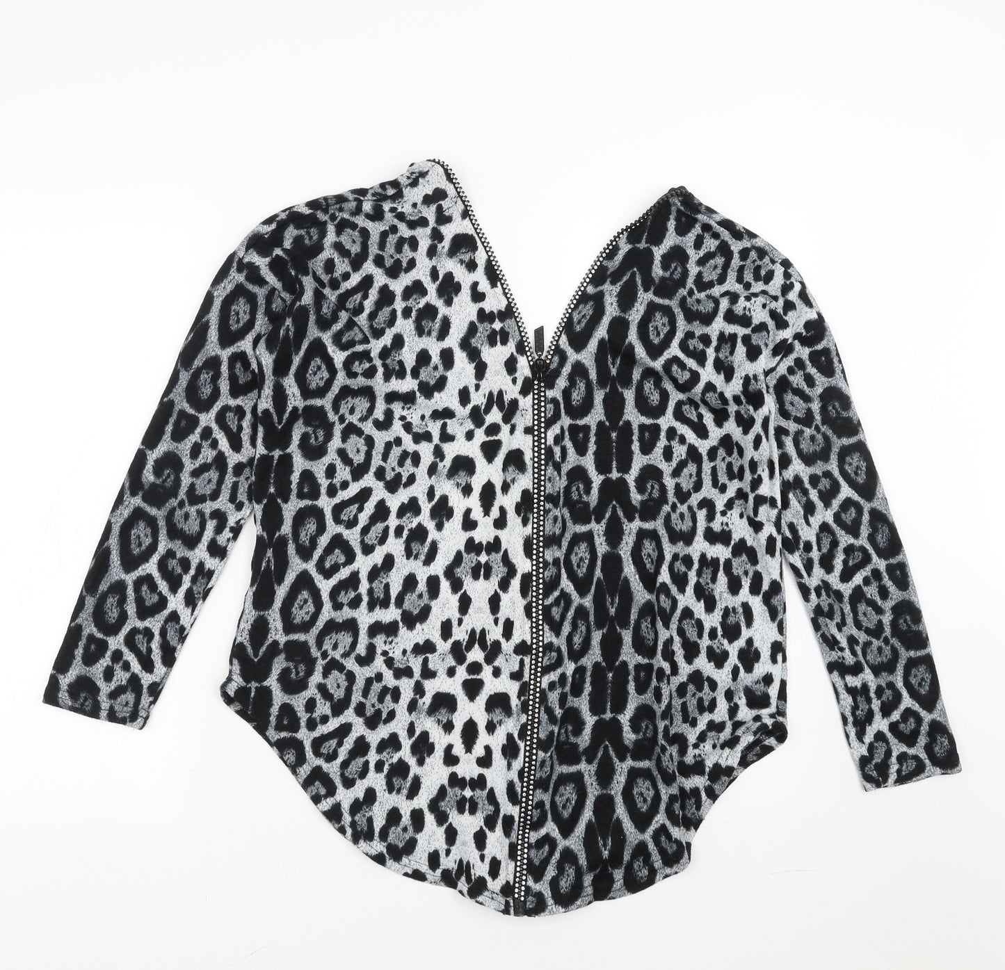 Quiz Womens Grey Animal Print  Pullover Jumper Size S  - Zip Detail