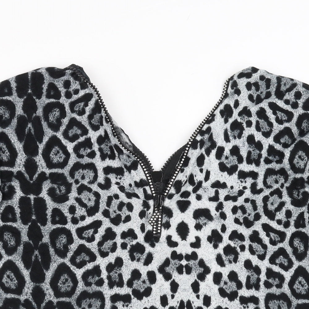 Quiz Womens Grey Animal Print  Pullover Jumper Size S  - Zip Detail