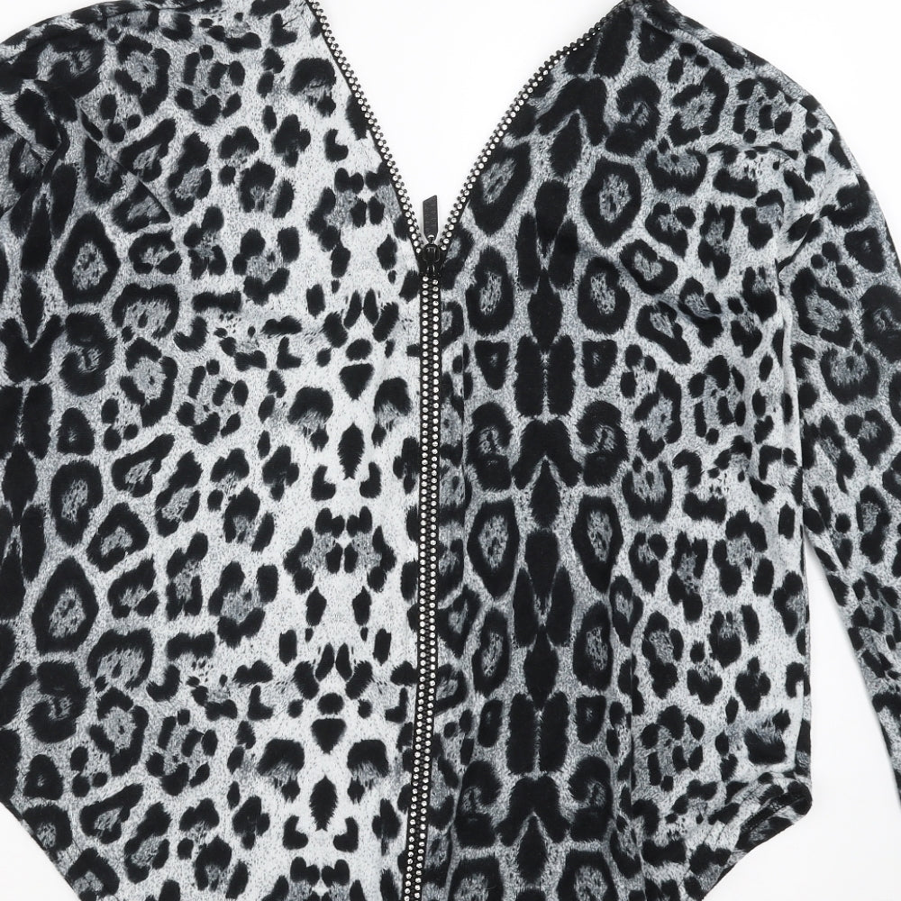 Quiz Womens Grey Animal Print  Pullover Jumper Size S  - Zip Detail