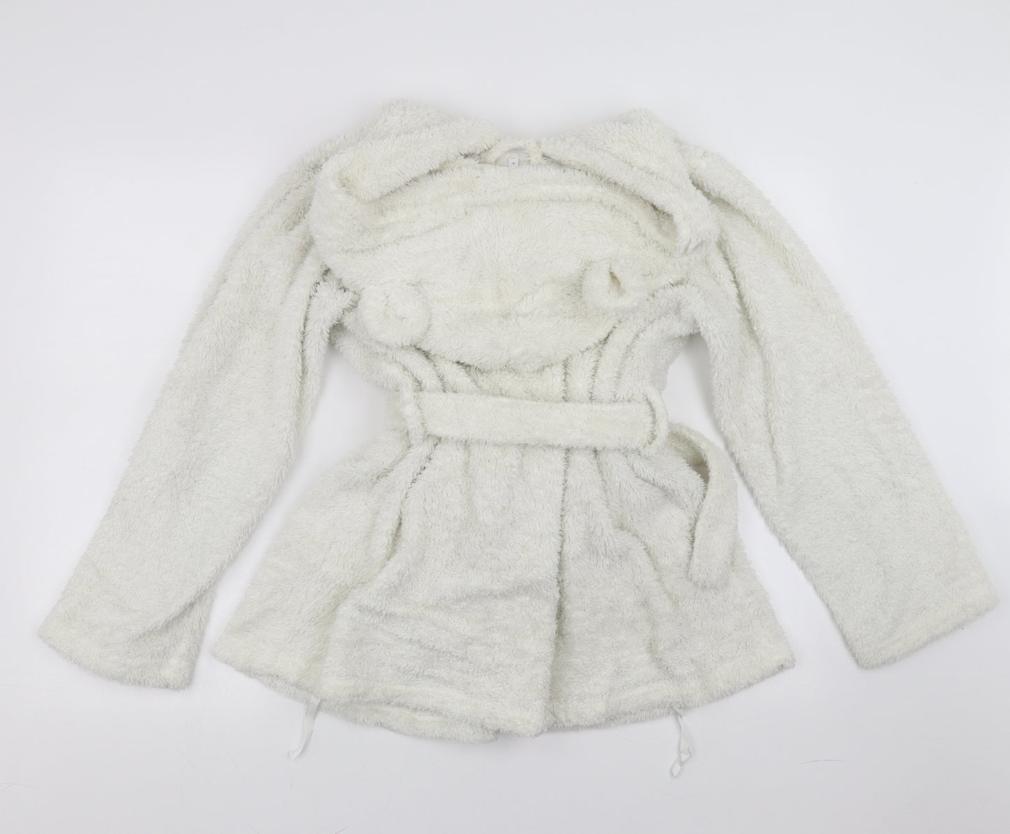 Debenhams Womens White Solid  Top Robe Size 8  - Ears on hood