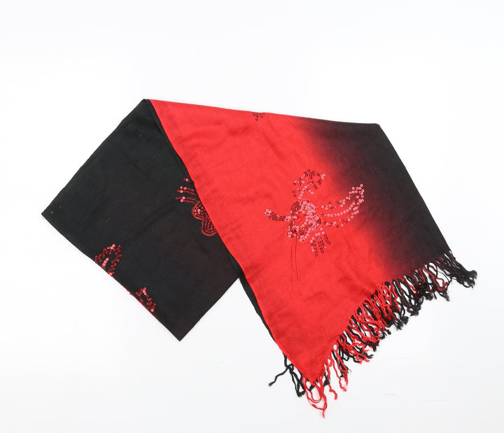 Preworn Womens Red Floral Scarf - Floral Sequins