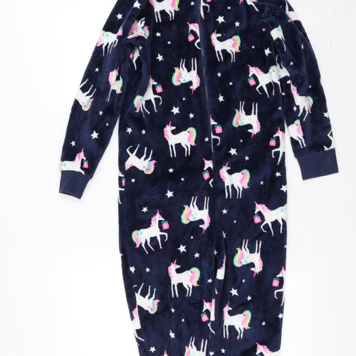 Matalan Girls Blue Solid Fleece Top One Piece Size 10 Years  - Unicorn Onesie