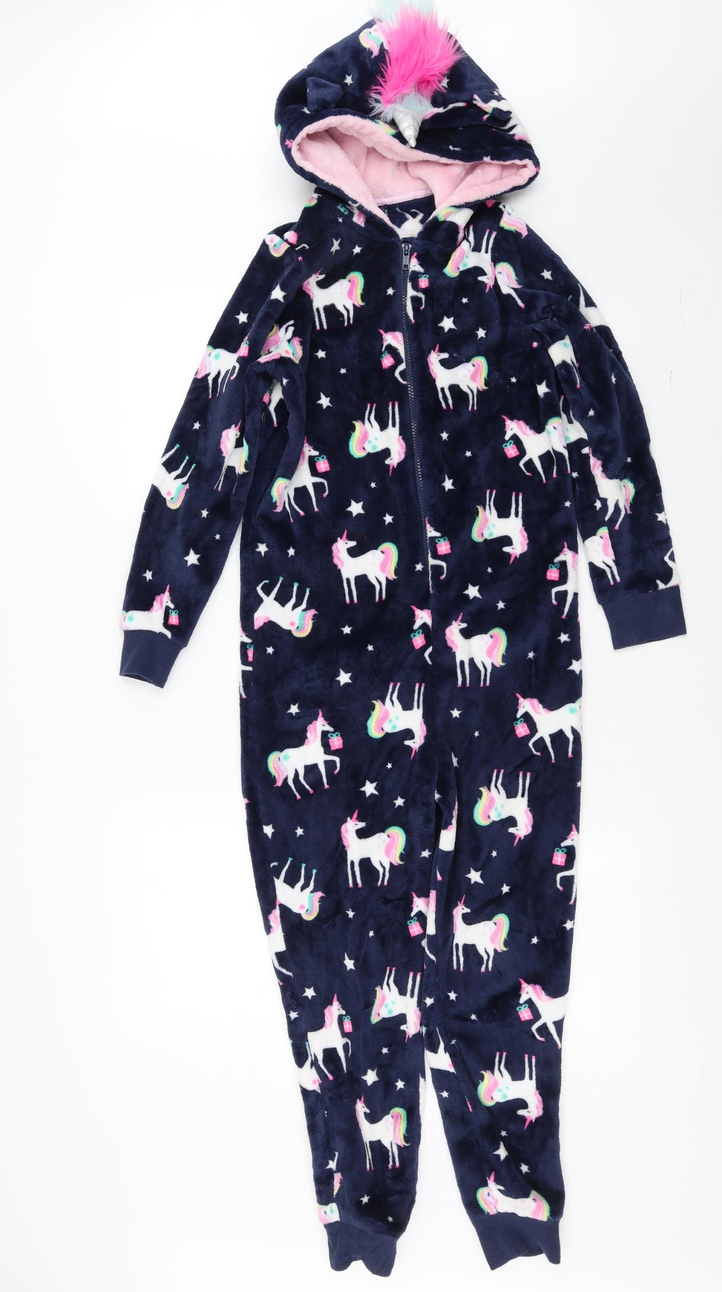 Matalan Girls Blue Solid Fleece Top One Piece Size 10 Years  - Unicorn Onesie