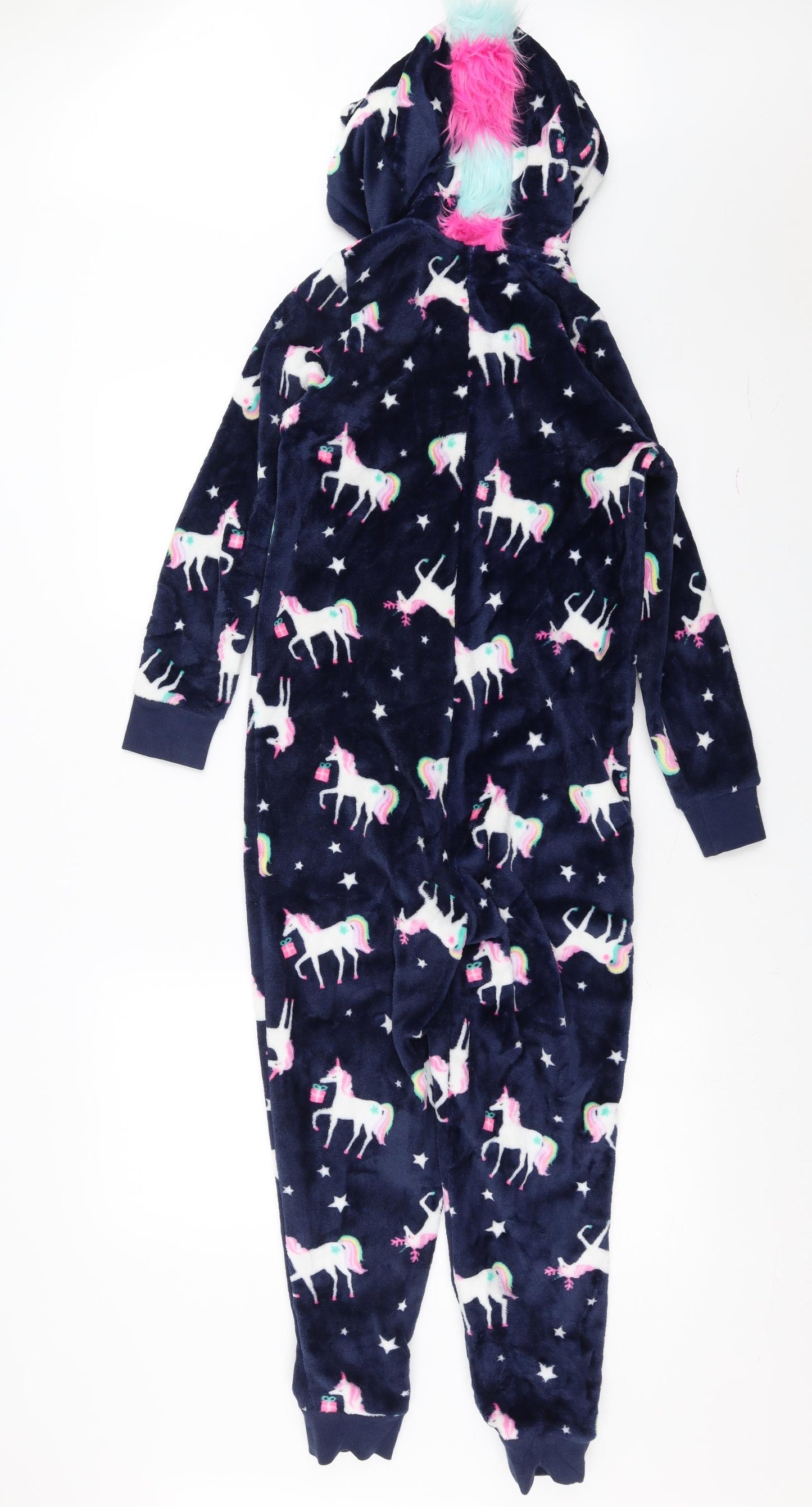 Matalan Girls Blue Solid Fleece Top One Piece Size 10 Years  - Unicorn Onesie