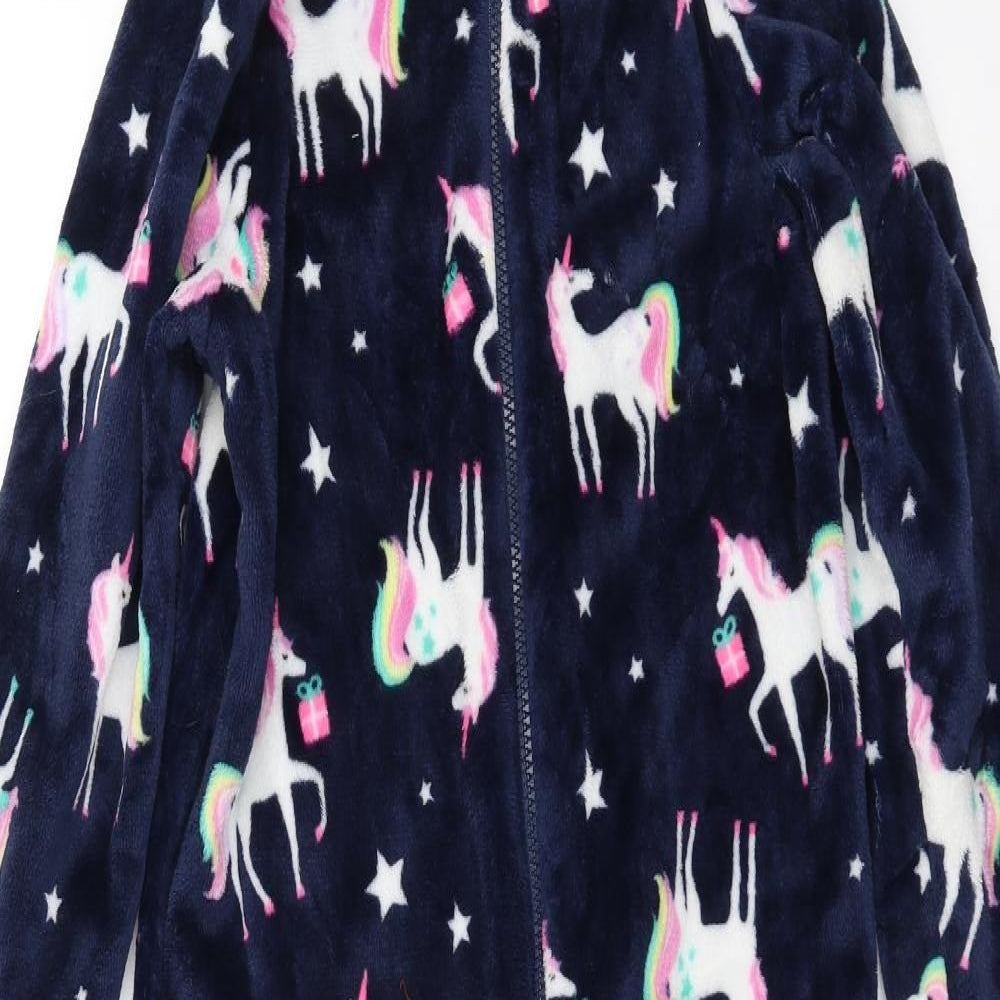 Matalan Girls Blue Solid Fleece Top One Piece Size 10 Years  - Unicorn Onesie