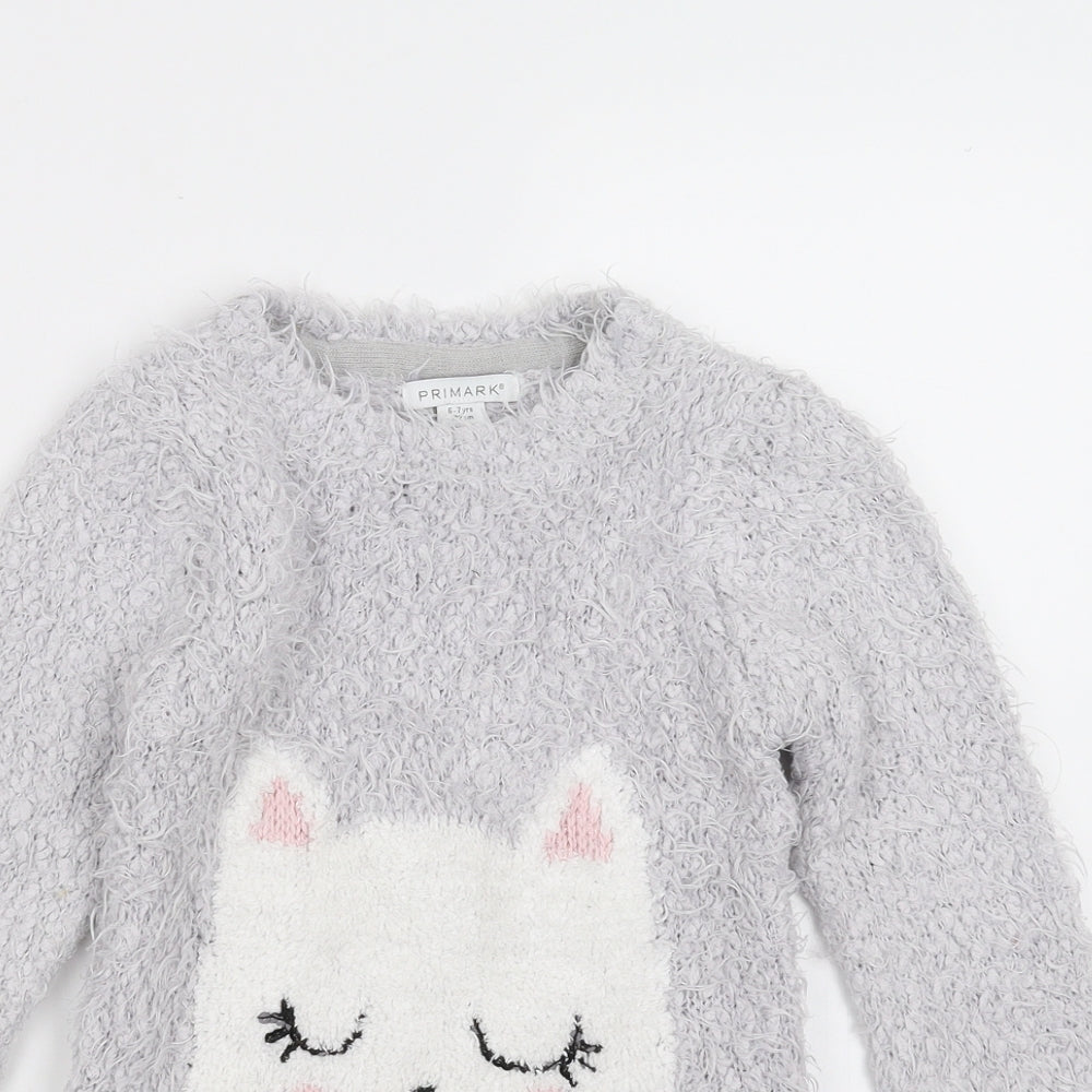 Primark Girls Purple   Pullover Jumper Size 6-7 Years  - animal face
