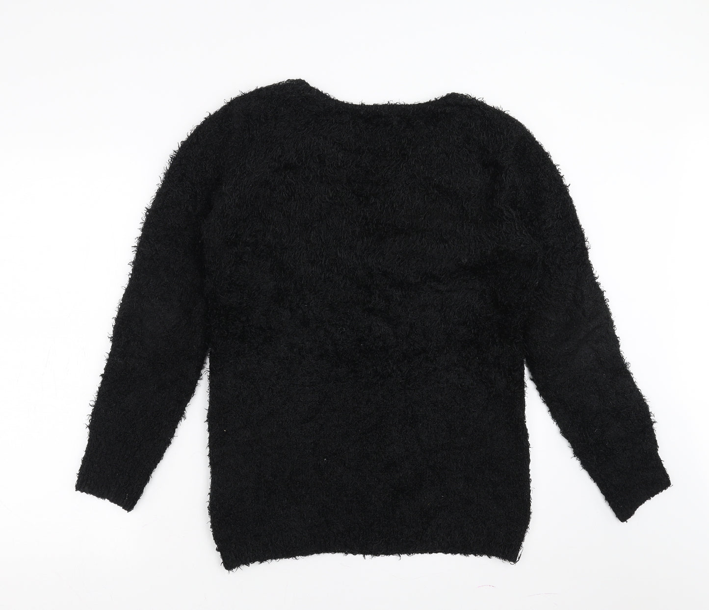 Heart & Soul Womens Black Geometric  Pullover Jumper Size 12  - fluffy