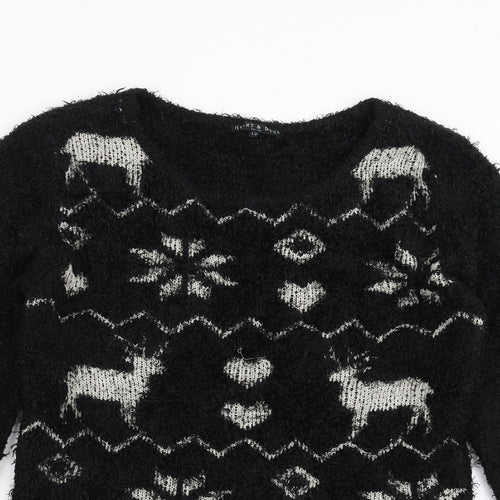 Heart & Soul Womens Black Geometric  Pullover Jumper Size 12  - fluffy