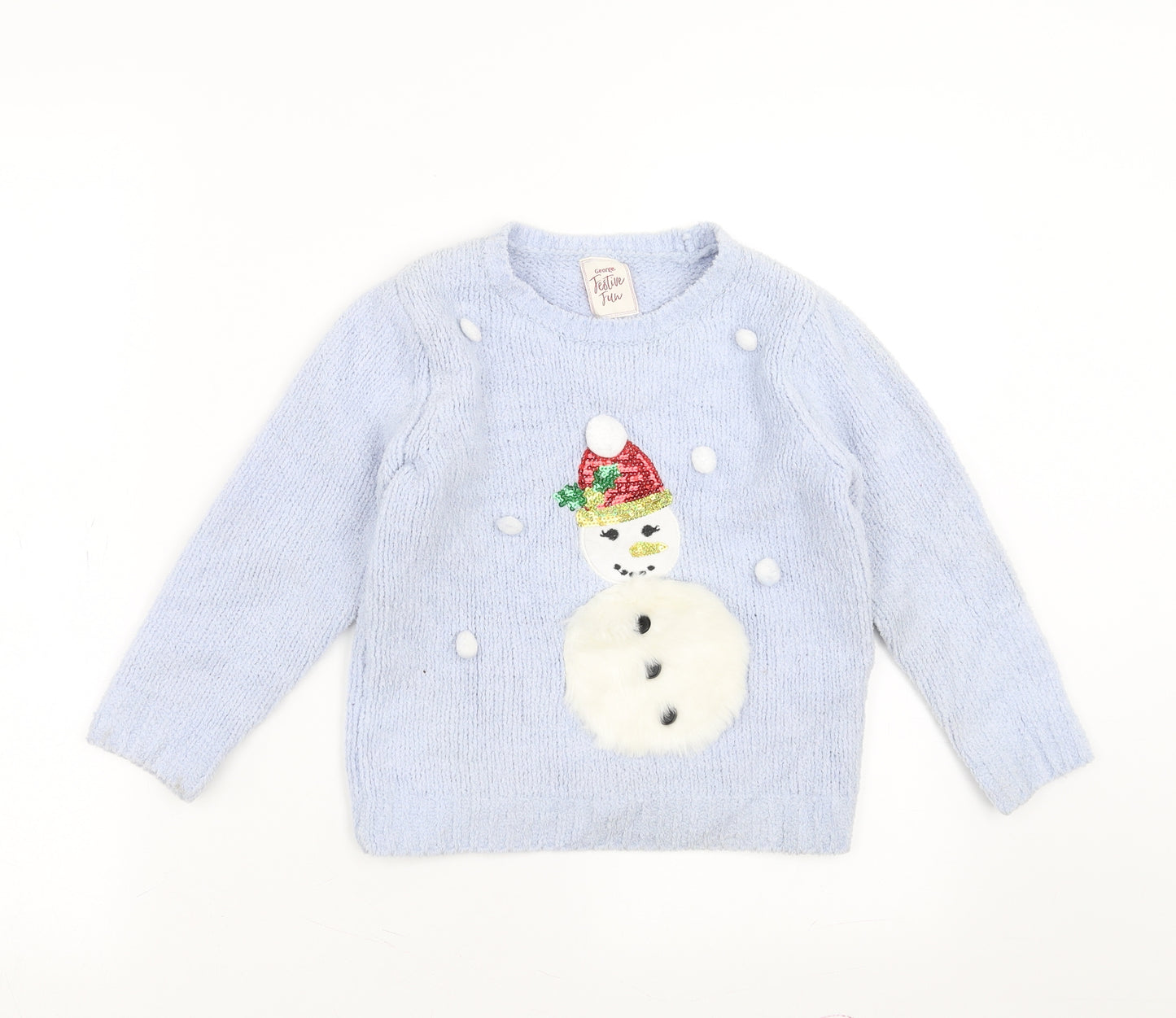 George Girls Blue   Pullover Jumper Size 5-6 Years  - Snowman Christmas